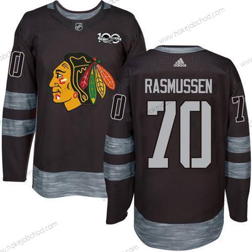 Muž Chicago Blackhawks #70 Dennis Rasmussen Černá 1917-2017 100th Výročí Sešitý NHL Dres