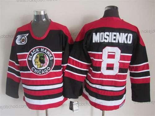 Muž Chicago Blackhawks #8 Bill Mosienko Černá Pinstripe 75Th CCM Vintage Dres