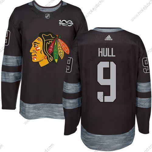 Muž Chicago Blackhawks #9 Bobby Hull Černá 1917-2017 100th Výročí Sešitý NHL Dres