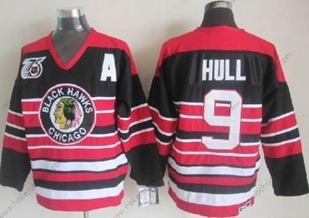 Muž Chicago Blackhawks #9 Bobby Hull Černá Pinstripe 75Th Retro CCM Dres