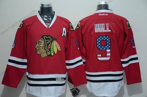 Muž Chicago Blackhawks #9 Bobby Hull USA Flag Červené Dres