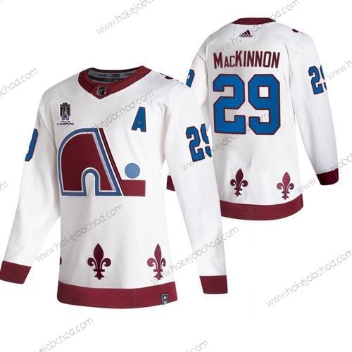 Muž Colorado Avalanche #29 Nathan Mackinnon 2022 Bílý Stanley Cup Champions Patch Sešitý Dres