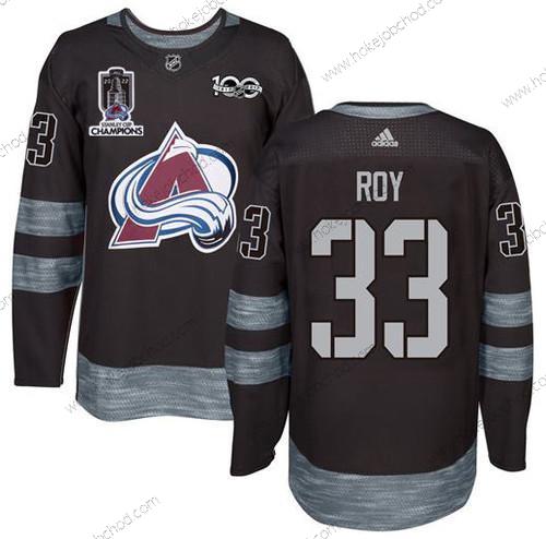 Muž Colorado Avalanche #33 Patrick Roy Černá 1917-2017 Stanley Cup Champions Patch 100th Výročí Sešitý NHL Dres