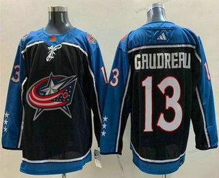 Muž Columbus Blue Jackets #13 Johnny Gaudreau Černá 2022 Obrácený Retro Sešitý Dres