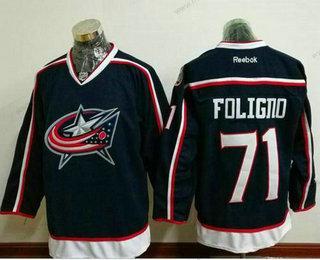 Muž Columbus Blue Jackets #71 Nick Foligno Námořnictvo Modrý Domácí Sešitý NHL Reebok Hokejový Dres