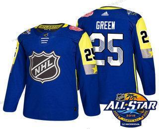 Muž Detroit Red Wings #25 Mike Zelená Modrý 2018 NHL All-Star Sešitý Hokejový Dres