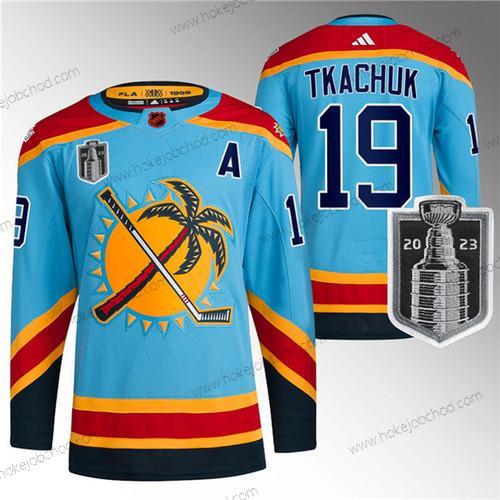 Muž Florida Panthers #19 Matthew Tkachuk Modrý 2023 Stanley Cup Final Obrácený Retro Sešitý Dres