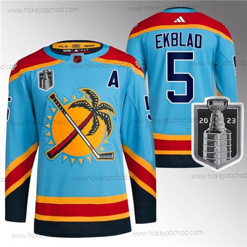 Muž Florida Panthers #5 Aaron Ekblad Modrý 2023 Stanley Cup Final Obrácený Retro Sešitý Dres