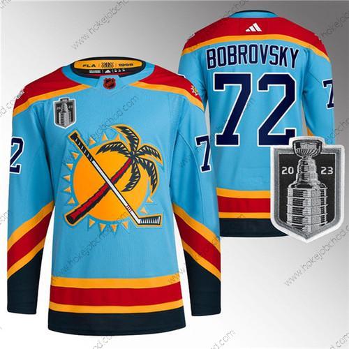 Muž Florida Panthers #72 Sergei Bobrovsky Modrý 2023 Stanley Cup Final Obrácený Retro Sešitý Dres