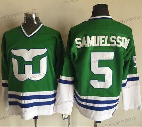 Muž Hartford Whalers #5 Ulf Samuelsson Zelená CCM Retro Sešitý NHL Dres