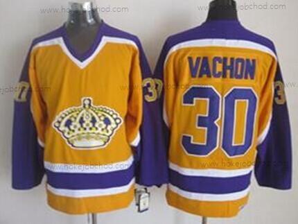 Muž Los Angeles Kings #30 Rogie Vachon Žlutá Retro CCM Dres