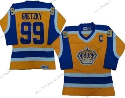 Muž Los Angeles Kings #99 Wayne Gretzky Žlutá With Nachový Retro CCM Dres