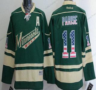 Muž Minnesota Wild #11 Zach Parise Reebok Zelená Náhradní NHL USA Flag Dres