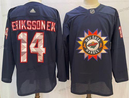 Muž Minnesota Wild #14 Joel Eriksson Ek 2022 Námořnictvo Native Amerikan Heritage Day Sešitý Dres