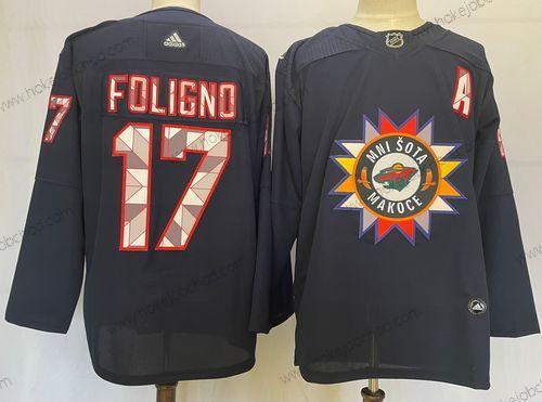 Muž Minnesota Wild #17 Marcus Foligno 2022 Námořnictvo Native Amerikan Heritage Day Sešitý Dres