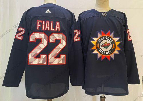 Muž Minnesota Wild #22 Kevin Fiala 2022 Námořnictvo Native Amerikan Heritage Day Sešitý Dres