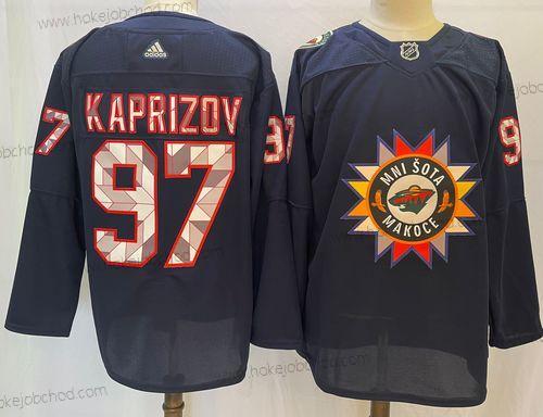 Muž Minnesota Wild #97 Kirill Kaprizov 2022 Námořnictvo Native Amerikan Heritage Day Sešitý Dres