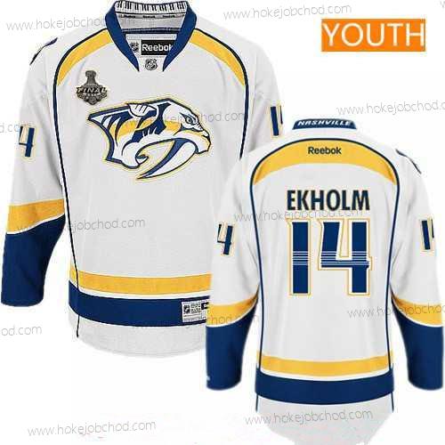 Muž Mládež Nashville Predators #14 Mattias Ekholm Bílý 2017 Stanley Cup Finals Patch Sešitý NHL Reebok Hokejový Dres