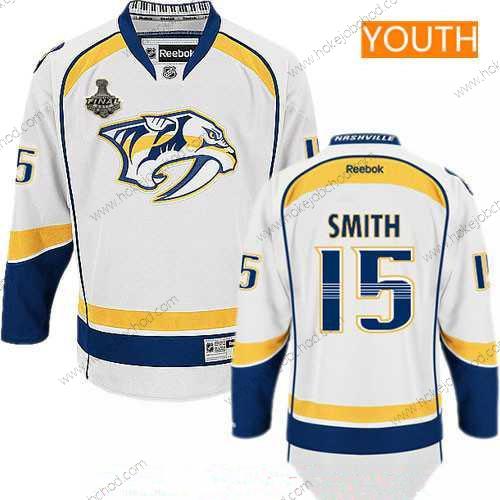 Muž Mládež Nashville Predators #15 Craig Smith Bílý 2017 Stanley Cup Finals Patch Sešitý NHL Reebok Hokejový Dres