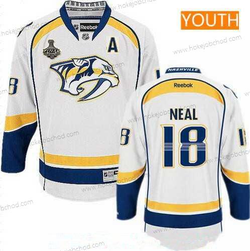 Muž Mládež Nashville Predators #18 James Neal Bílý 2017 Stanley Cup Finals A Patch Sešitý NHL Reebok Hokejový Dres