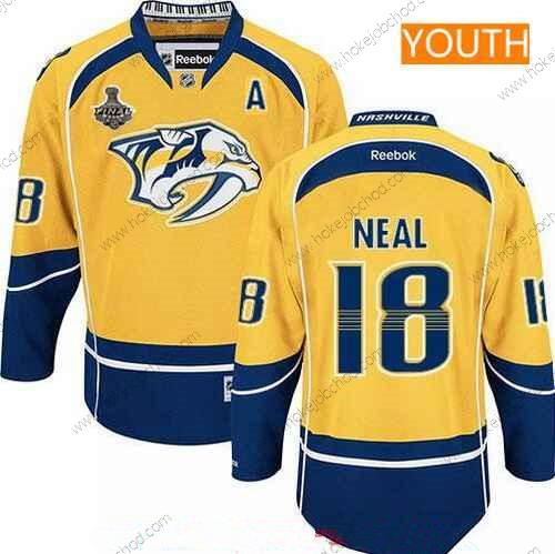 Muž Mládež Nashville Predators #18 James Neal Žlutá 2017 Stanley Cup Finals A Patch Sešitý NHL Reebok Hokejový Dres