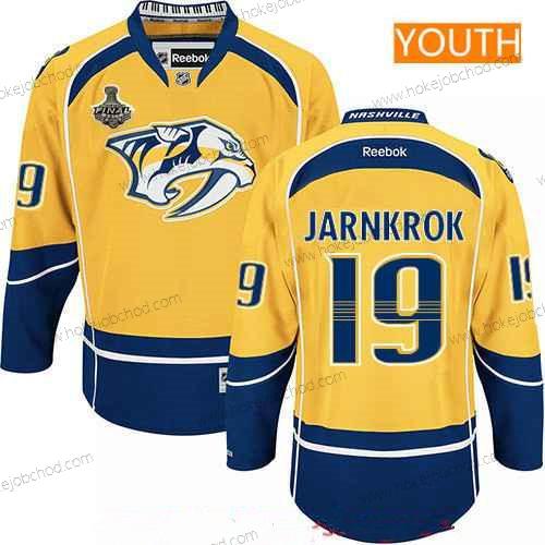 Muž Mládež Nashville Predators #19 Calle Jarnkrok Žlutá 2017 Stanley Cup Finals Patch Sešitý NHL Reebok Hokejový Dres