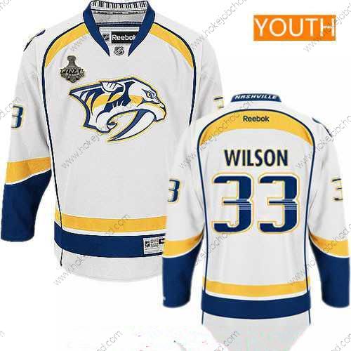 Muž Mládež Nashville Predators #33 Colin Wilson Bílý 2017 Stanley Cup Finals Patch Sešitý NHL Reebok Hokejový Dres