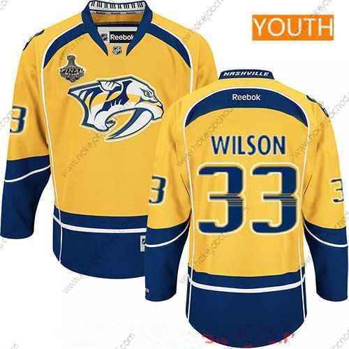 Muž Mládež Nashville Predators #33 Colin Wilson Žlutá 2017 Stanley Cup Finals Patch Sešitý NHL Reebok Hokejový Dres