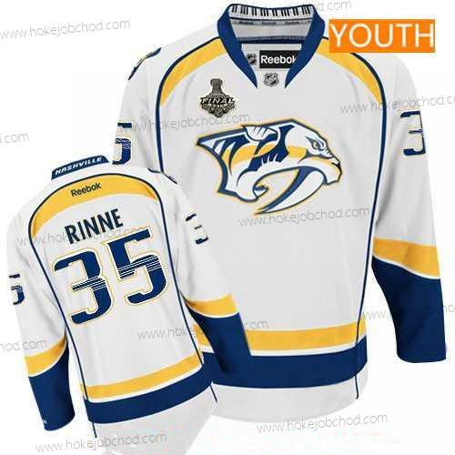 Muž Mládež Nashville Predators #35 Pekka Rinne Bílý 2017 Stanley Cup Finals Patch Sešitý NHL Reebok Hokejový Dres