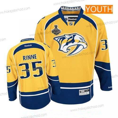 Muž Mládež Nashville Predators #35 Pekka Rinne Žlutá 2017 Stanley Cup Finals Patch Sešitý NHL Reebok Hokejový Dres