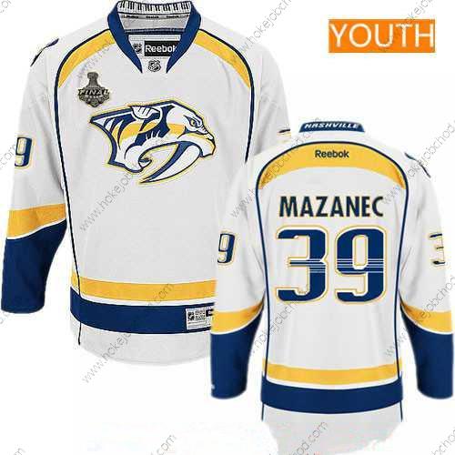 Muž Mládež Nashville Predators #39 Marek Mazanec Bílý 2017 Stanley Cup Finals Patch Sešitý NHL Reebok Hokejový Dres