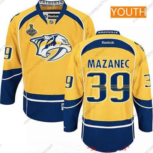 Muž Mládež Nashville Predators #39 Marek Mazanec Žlutá 2017 Stanley Cup Finals Patch Sešitý NHL Reebok Hokejový Dres