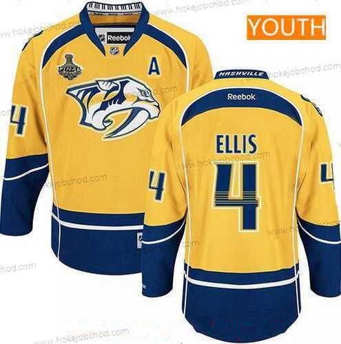 Muž Mládež Nashville Predators #4 Ryan Ellis Žlutá 2017 Stanley Cup Finals A Patch Sešitý NHL Reebok Hokejový Dres