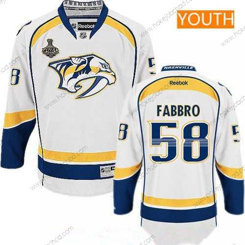 Muž Mládež Nashville Predators #58 Dante Fabbro Bílý 2017 Stanley Cup Finals Patch Sešitý NHL Reebok Hokejový Dres