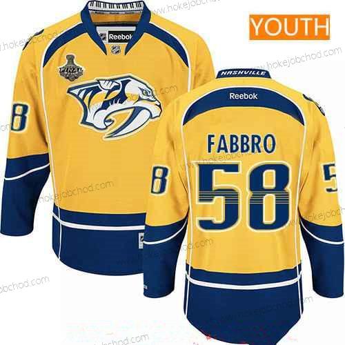 Muž Mládež Nashville Predators #58 Dante Fabbro Žlutá 2017 Stanley Cup Finals Patch Sešitý NHL Reebok Hokejový Dres