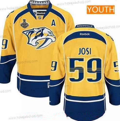 Muž Mládež Nashville Predators #59 Roman Josi Žlutá 2017 Stanley Cup Finals A Patch Sešitý NHL Reebok Hokejový Dres