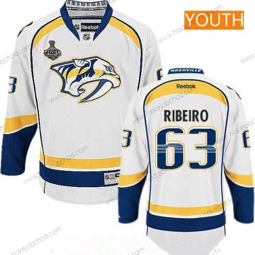 Muž Mládež Nashville Predators #63 Mike Ribeiro Bílý 2017 Stanley Cup Finals Patch Sešitý NHL Reebok Hokejový Dres