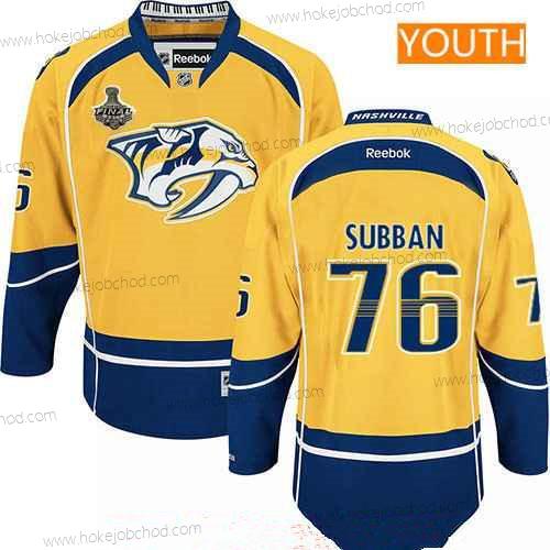 Muž Mládež Nashville Predators #76 P.K. Subban Žlutá 2017 Stanley Cup Finals Patch Sešitý NHL Reebok Hokejový Dres