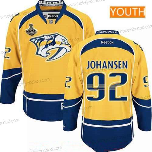 Muž Mládež Nashville Predators #92 Ryan Johansen Žlutá 2017 Stanley Cup Finals Patch Sešitý NHL Reebok Hokejový Dres