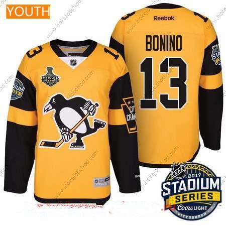 Muž Mládež Pittsburgh Penguins #13 Nick Bonino Žlutá Stadium Series 2017 Stanley Cup Finals Patch Sešitý NHL Reebok Hokejový Dres