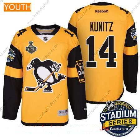 Muž Mládež Pittsburgh Penguins #14 Chris Kunitz Žlutá Stadium Series 2017 Stanley Cup Finals Patch Sešitý NHL Reebok Hokejový Dres