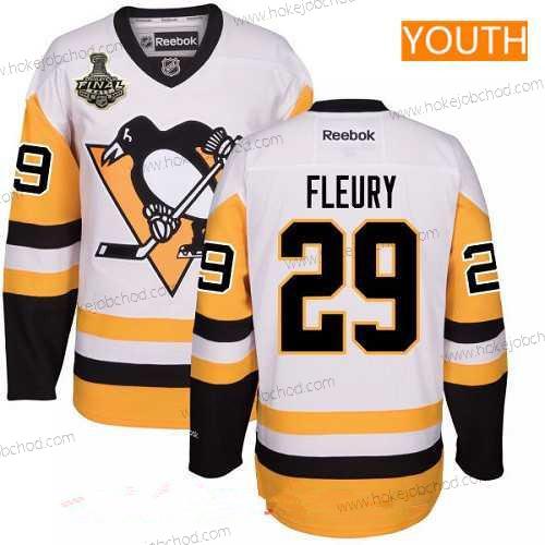 Muž Mládež Pittsburgh Penguins #29 Marc-Andre Fleury Bílý Alternativní 2017 Stanley Cup Finals Patch Sešitý NHL Reebok Hokejový Dres