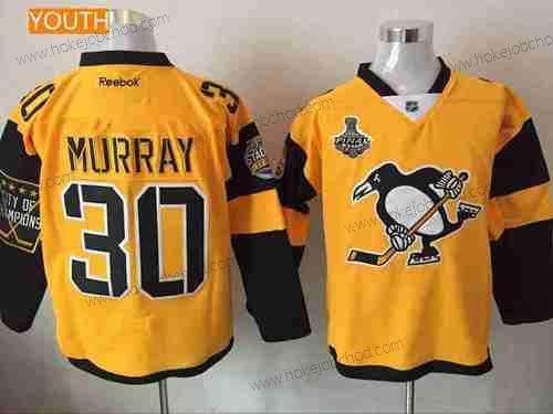 Muž Mládež Pittsburgh Penguins #30 Matt Murray Žlutá Stadium Series 2017 Stanley Cup Finals Patch Sešitý NHL Reebok Hokejový Dres