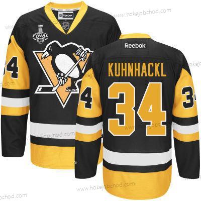 Muž Mládež Pittsburgh Penguins #34 Tom Kuhnhackl Černá With Zlato 2017 Stanley Cup NHL Finals Patch Dres