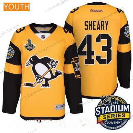 Muž Mládež Pittsburgh Penguins #43 Conor Sheary Žlutá Stadium Series 2017 Stanley Cup Finals Patch Sešitý NHL Reebok Hokejový Dres