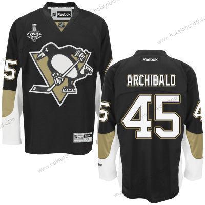 Muž Mládež Pittsburgh Penguins #45 Josh Archibald Černá Domácí 2017 Stanley Cup NHL Finals Patch Dres