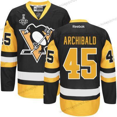 Muž Mládež Pittsburgh Penguins #45 Josh Archibald Černá With Zlato 2017 Stanley Cup NHL Finals Patch Dres