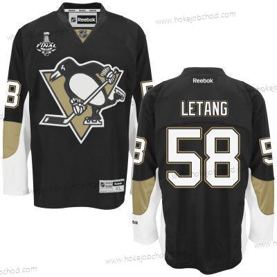 Muž Mládež Pittsburgh Penguins #58 Kris Letang Černá Domácí 2017 Stanley Cup NHL Finals Patch Dres