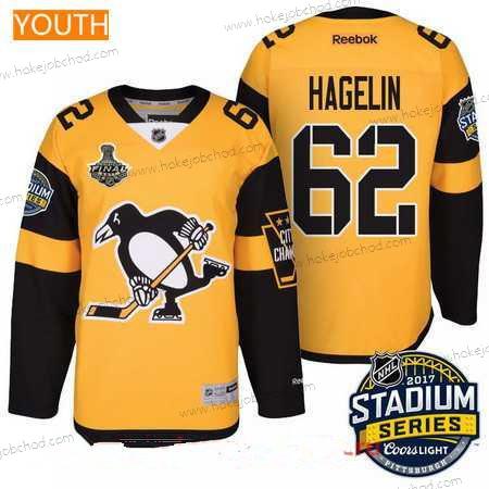 Muž Mládež Pittsburgh Penguins #62 Carl Hagelin Žlutá Stadium Series 2017 Stanley Cup Finals Patch Sešitý NHL Reebok Hokejový Dres