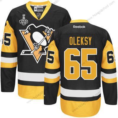 Muž Mládež Pittsburgh Penguins #65 Steve Oleksy Černá With Zlato 2017 Stanley Cup NHL Finals Patch Dres